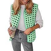 COCCKO Women’s Sherpa Vest Sleeveless Plaid Zip Up High Neck Warm Fleece Gilet Outerwear Crop Jackets with Pockets