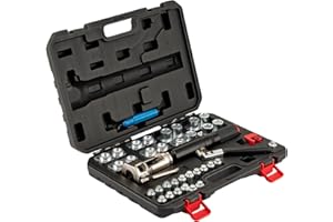 32 PCS Hydraulic Flaring Tool Kit, 45 ° Double Flaring Tool, 3/16 "-1/2" Brake Repair Brake Expansion Tool, with Tube Cutting