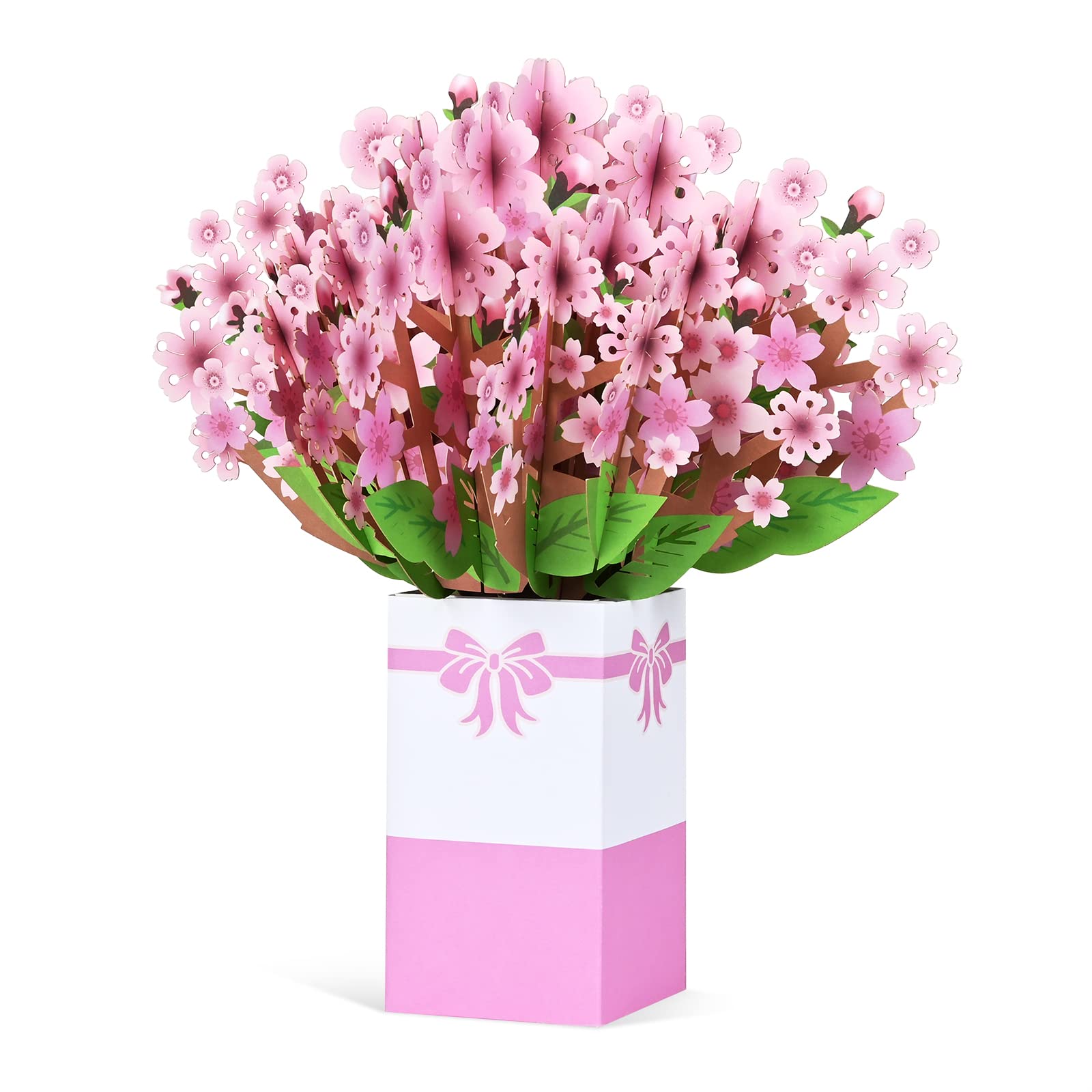 Pink Cherry Blossom Pop Up Card, 3D Paper Flower Bouquet Birthday Gift Cards for Women, Mother's, Mum, Grandma, Wife, Daughter, Her, Girl, Sister, Includes Envelope and Notecard