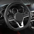 West Llama Flat Bottom Car Steering Wheel Cover for Nissan,D Shaped Steering Wheel Cover for Rogue,Altima,Kicks (Black-Standard Size)