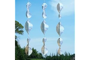 UTFFEDY Metal Bird Deterrents Reflective Bird Scare Discs for Outside, 3D Shiny Helix Wind Spinners Bird Reflector Sparkly Stainless Steel Outdoor Garden Décor Sculpture Ornaments Scare Birds Away from Yard