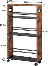 HOOBRO Slim Storage Trolley 4-Tier Narrow Kitchen Cart Rustic Brown Black view 5