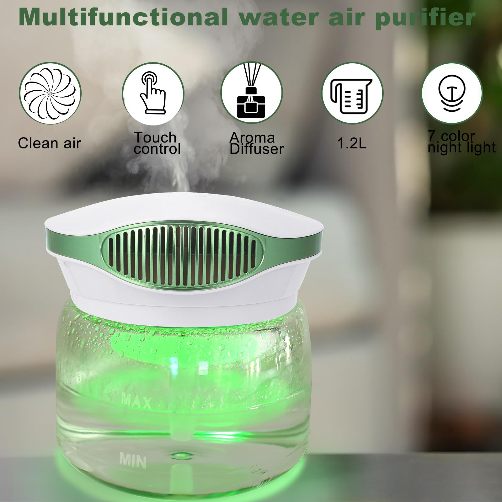HimAoto Water Air Purifier for Home, Air Washer Aroma Diffuser, Rainbow Air Purifier, Air Washer Humidifier, Essential Oils Aroma Fresher With Night light for Home, Office, Bedroom