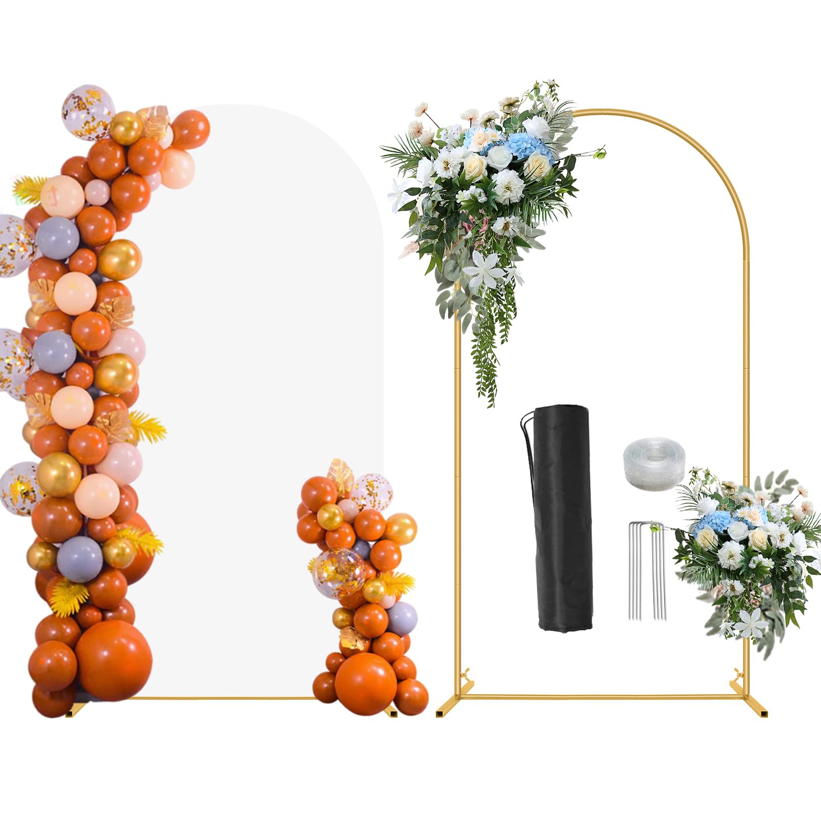 Photo 1 of 6.6FT Wedding Arch Backdrop Stand and White Cover, Metal Arch Backdrop Stand and Cover Set for Parties, Birthdays, Baby Showers, Bridal, Banquets, Ceremonies, Event Decor