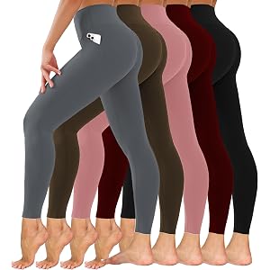 Diravo 5 Pack Women's Leggings with Pockets/no Pocket, High Waisted Workout & Yoga Pants