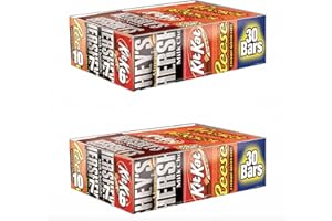 HERSHEY'S Hershey uxApzl Chocolate Candy Bar Variety Pack, HERSHEYS Milk Chocolate With Almonds, HERSHEYS Milk Chocolate, REESES Peanut Butter Cups, and KIT KAT Bars 30 Count Box (2 Pack)