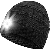 LED Beanie Hat with Light for Men - Tech Gifts, Christmas Stocking Stuffers - Rechargeable Lighted Knit Hat Headlamp Cap - Black