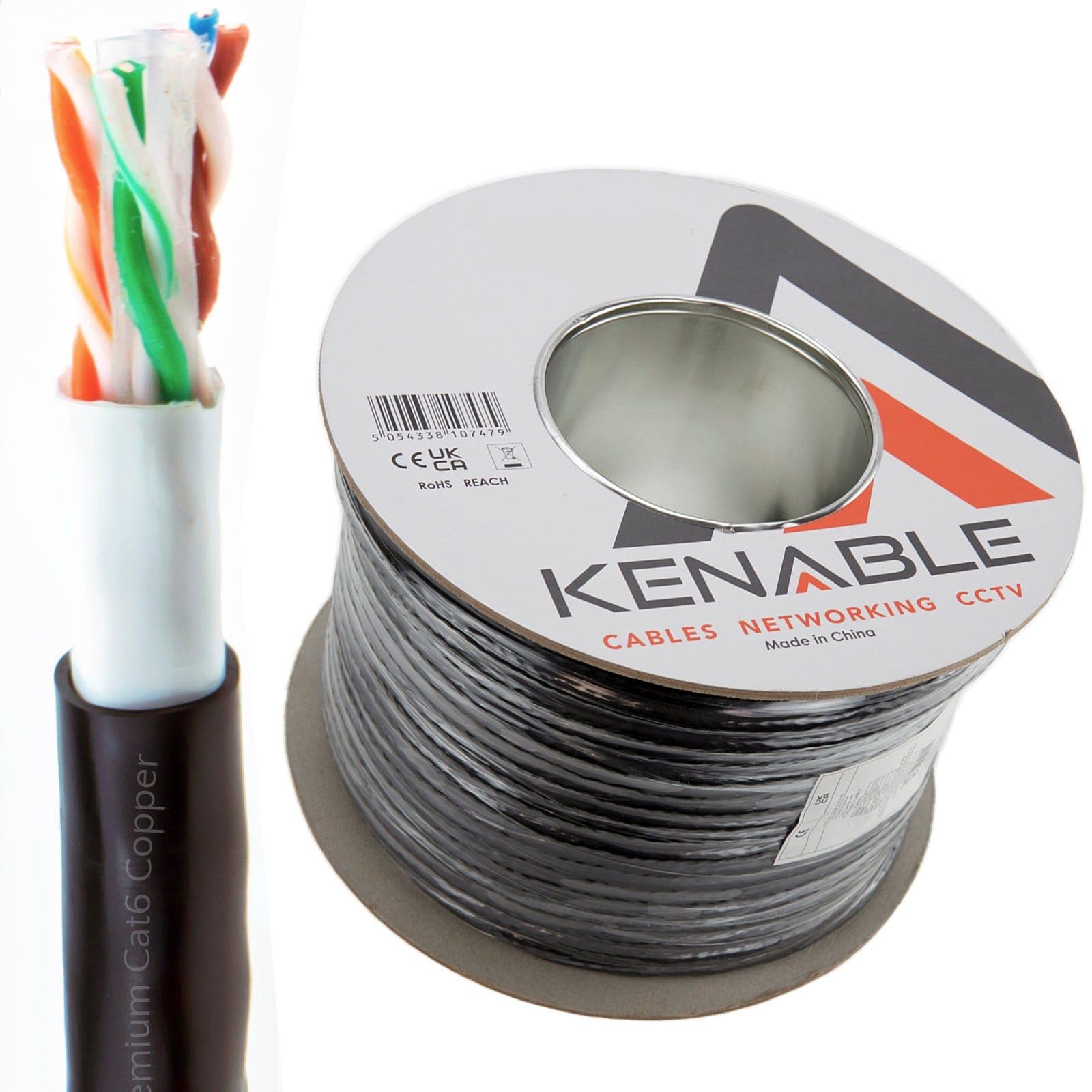 kenable Direct Burial CAT6 Outdoor Ethernet Cable | 23AWG Pure Copper | Gel Filled Waterproof | Double Sheath PE & UPVC | External Network Reel | 100m Black
