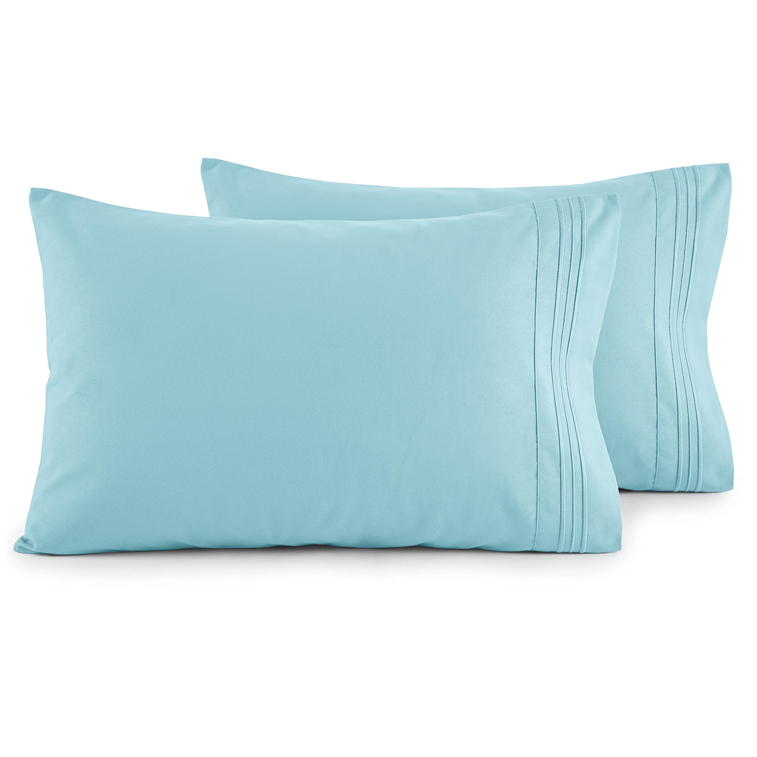Elegant Comfort Luxury Ultra-Soft 2-Piece Pillowcase Set - 1500 Premium Hotel Quality Microfiber Double Brushed - Wrinkle Resistant, King Size, Aqua Blue — image 1