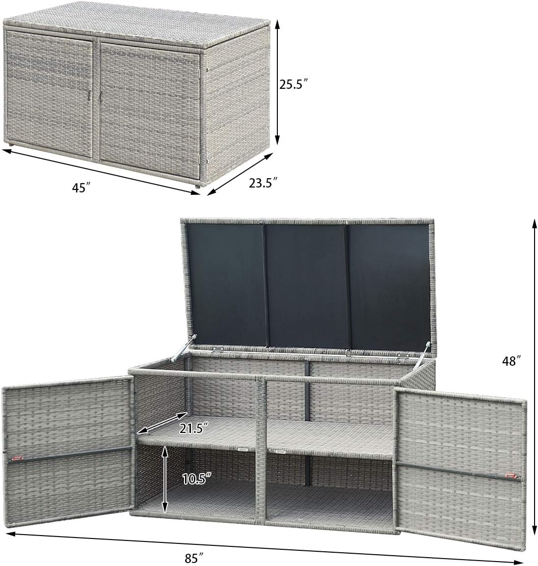 Tangkula Outdoor Wicker Storage Box, Garden Deck Bin with Steel Frame, Rattan Pool Storage Box with Lid, Ideal for Storing Tools, Accessories and Toys, 88 Gallon Capacity (Grey): Home Improvement