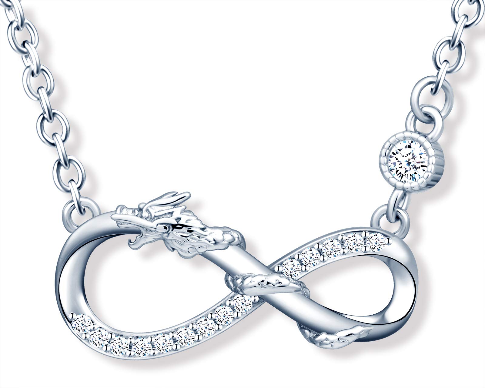 MicLee Women's girl's Necklace pendant, 925 Sterling Silver necklace, Cute dragon and infinity symbol necklace, Unique animal design necklace pendant, Inlaid zircon, shining pendant, silver