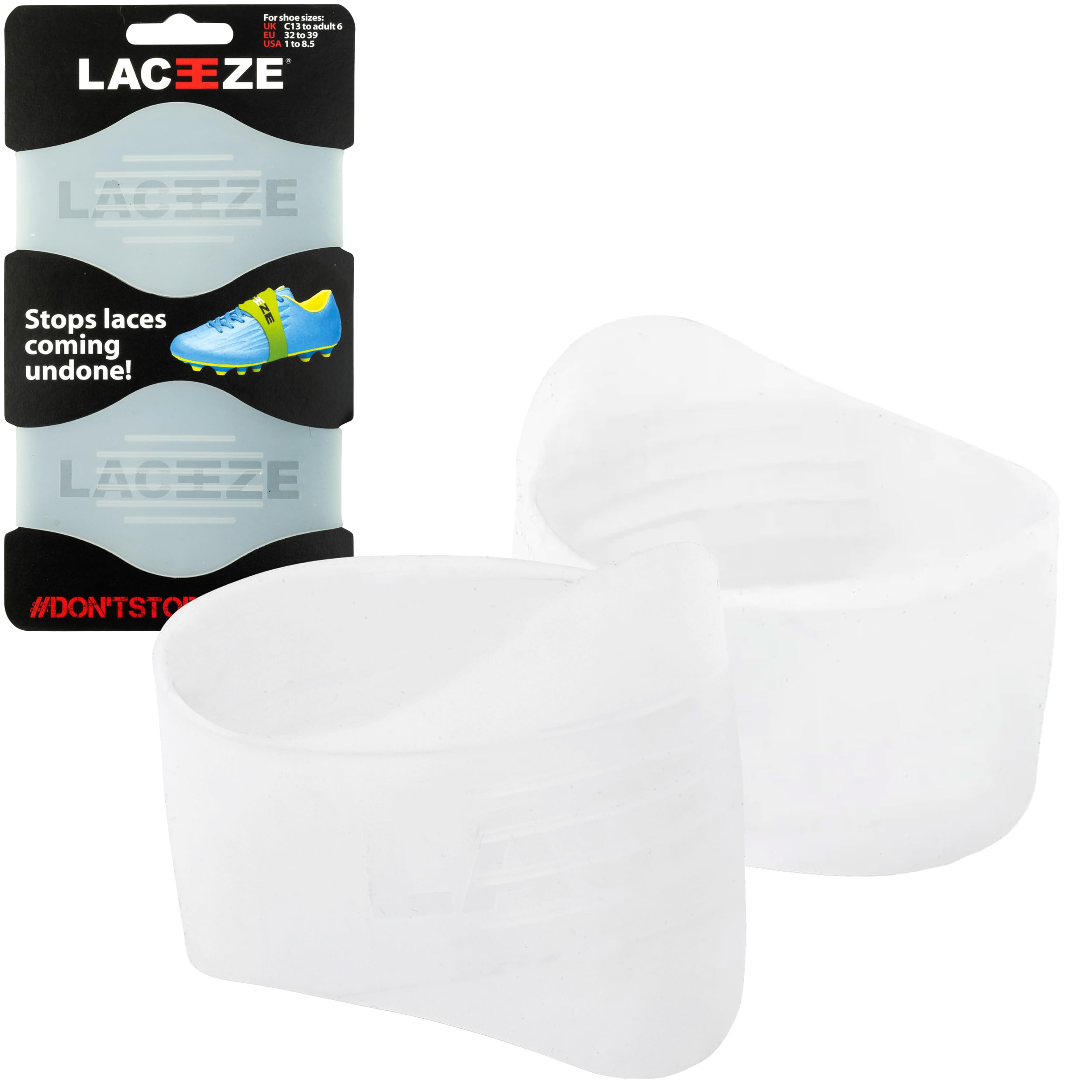 LACEEZE Max Bands – As Seen on Dragons' Den – Ribbed Technology – Secure Laces, Prevents Unraveling, Fits Shoe Size UK 6.5+, Translucent, Ideal for Sports Shoes, Football, Rugby, Hockey