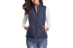 fuinloth Women's Quilted Vest, Stand Collar Lightweight Zip Padded Gilet