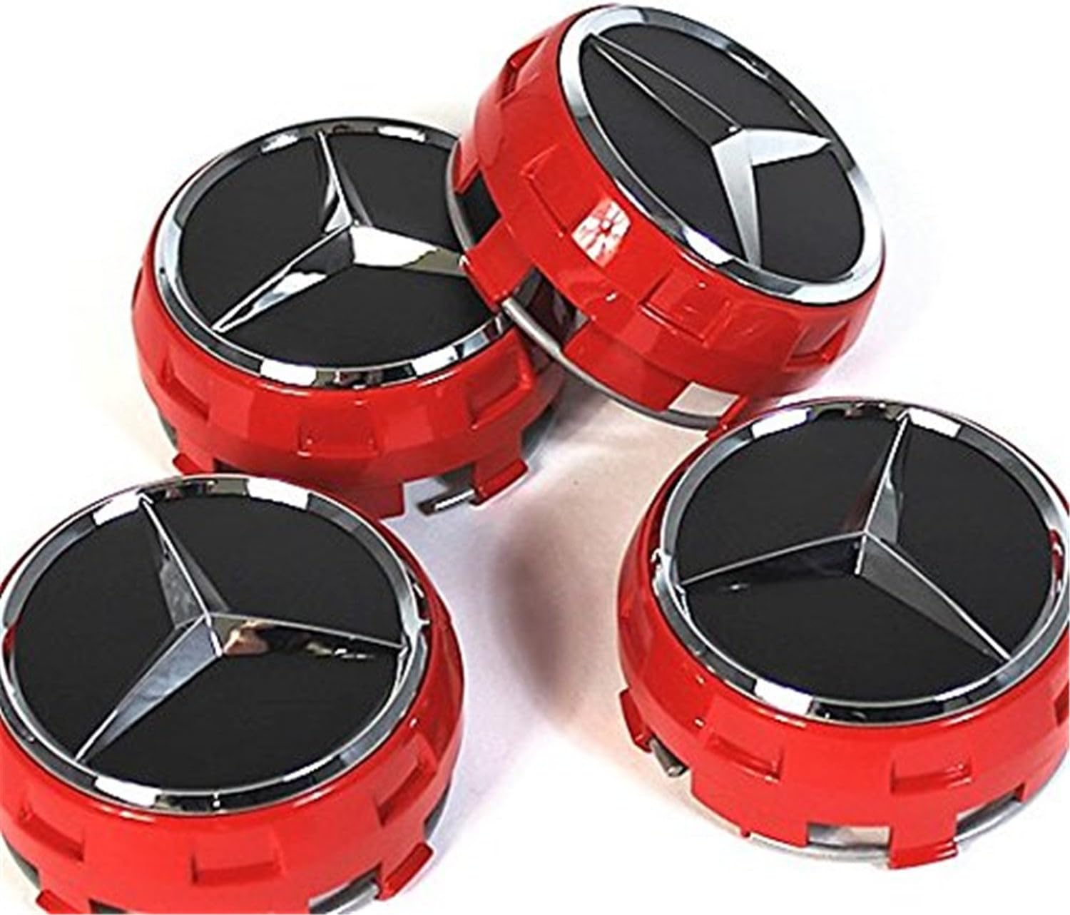 4x Exclusive Limited Edition AMG burnt red Mercedes wheel centre caps 75mm A B C D S SLK A45 AMG (RED)