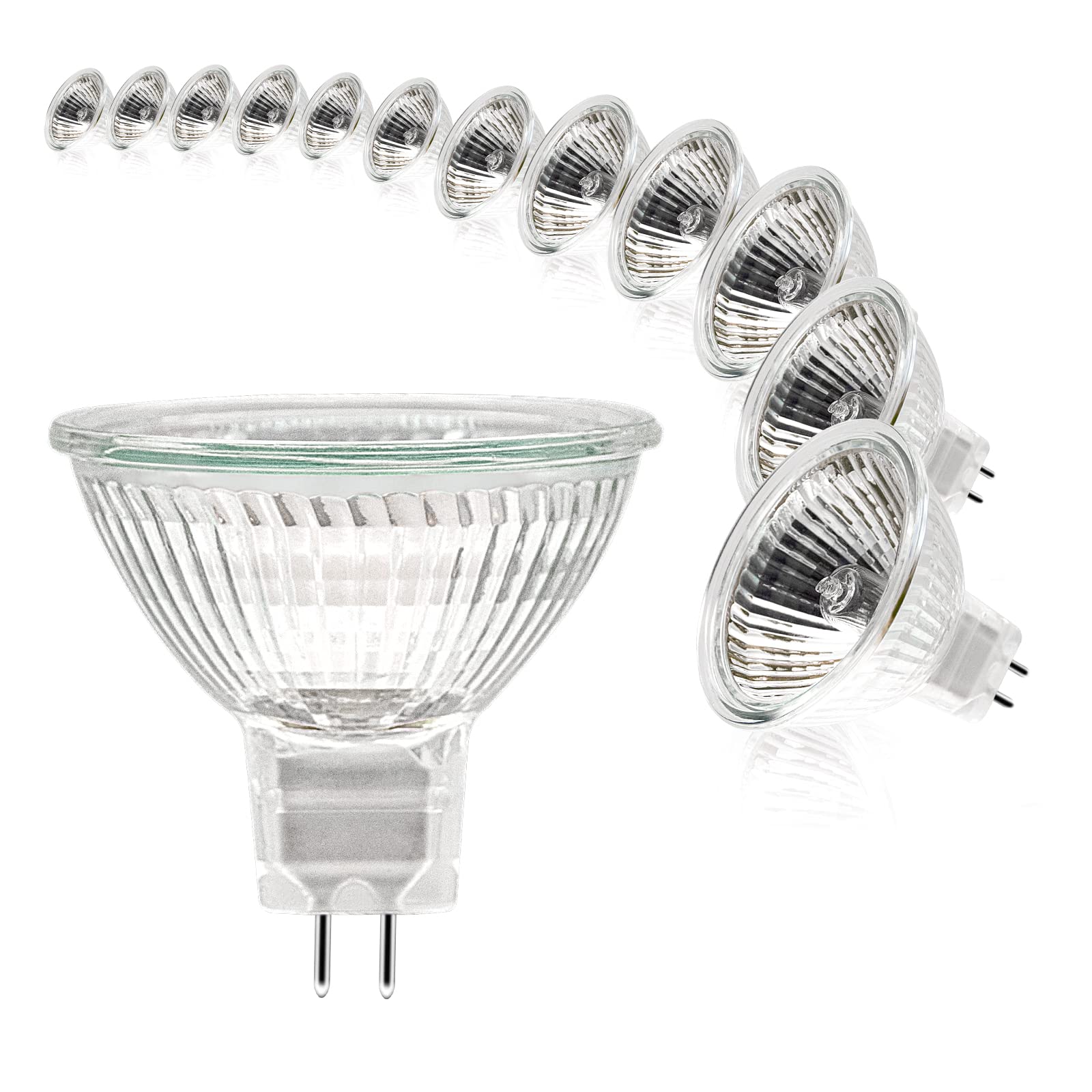 Simusi MR16 Halogen Bulbs, (12 Pack) 12V 35W Halogen Light Bulbs Dimmable Glass Cover for Ceiling Light, 2 Pin Light Bulbs 2700K Warm White