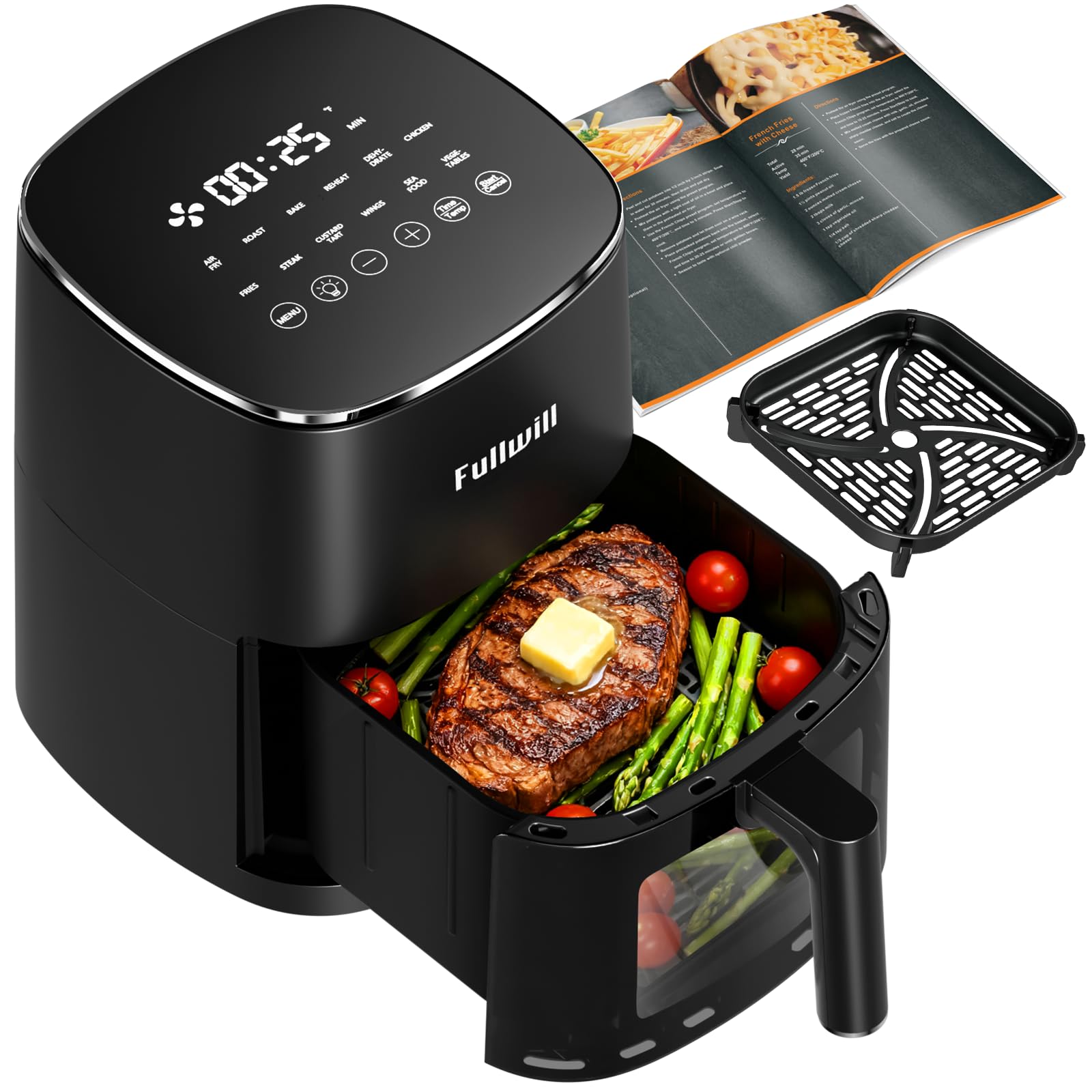 Photo 1 of Fullwill Air Fryer with Viewing Window 6QT,5-in-1 Multi-Function(Air Fry,Roast,Bake,Reheat,Dehydrate) plus 7 One-Touch Presets for Wings,Fries,Steak and More,85% Less Oil Cooking for Families