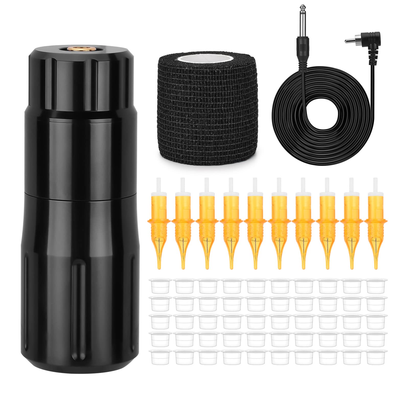 ATOMUS Professional Tattoo Pen Kit Rotary Tattoo Machine Kit 33.5mm Diameter Tattoo Gun 10pcs 3RL Cartridge Needles 50pcs M Ink cups