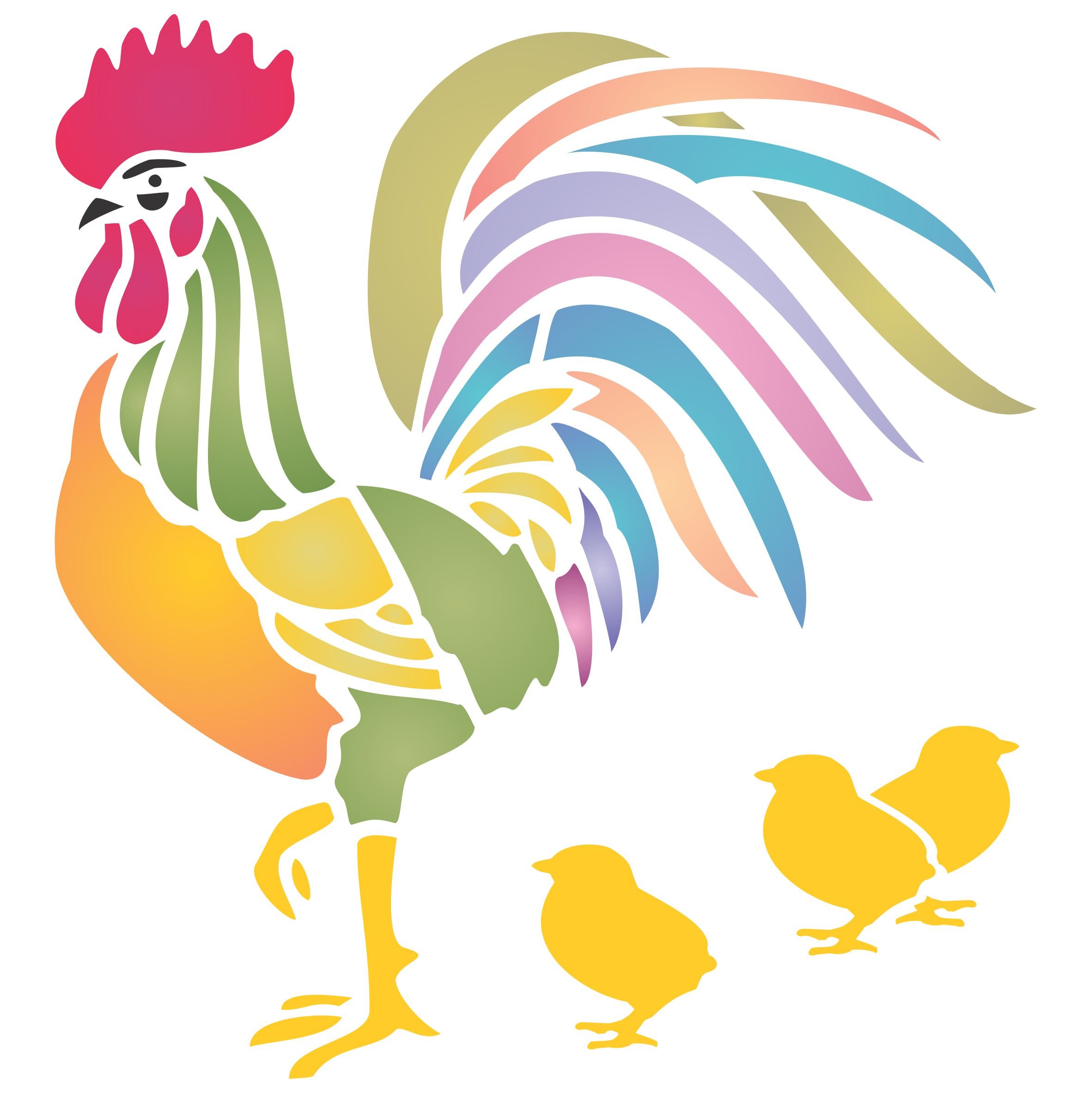 Rooster Stencil - 35.5 x 35.5cm (L) - Reusable Large Farm Animal Bird Chicken Mural Wall Stencil Template