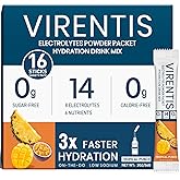 VIRENTIS 16 Sticks Electrolytes Powder Packets Sugar Free Hydration Packets, Liquid Daily IV Electrolyte Drink Mix for Rehydration with 8 Electrolytes & 6 Vitamins, 0 Calorie,Low Sodium,Tropical Punch