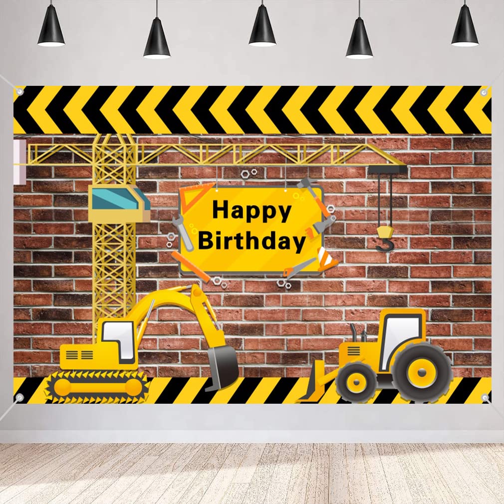 Birthday Decorations for Boys Kids, Construction Theme 1 2 3 4 5 6 Birthday Party Photography Backdrop, Excavator Background Banner Table Cloth, 150cm x 90 cm