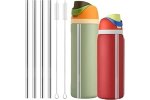 XZESH Metal Straw Replacement for Owala Water Bottle 24 oz 32 oz, With 2 Straw Cleaner, Reusable Stainless Steel Straws Compatible With Owala Water Bottle - 4pcs