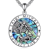 JERWLI St Michael Necklace 925 Sterling Silver Archangel Michael Necklace Mens and Womens Saint Michael Medal Pendant Religious Protection Amulet Jewelry Gift
