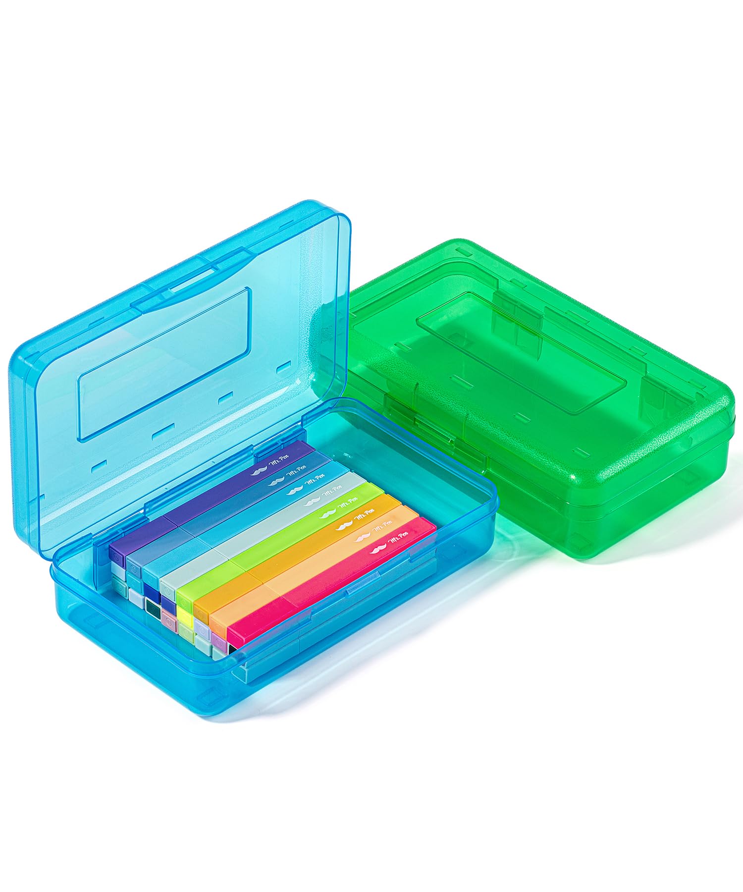 Photo 1 of Mr. Pen- Clear Pencil Boxes, 2 Pack, Blue/Green, Snap-Tight Lid, Plastic Pencil Box Organizer, 7.9"x4.5"x2.4", Back to School Supplies