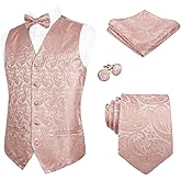 Alizeal Mens 5pcs Paisley Suit Vest Classic Jacquard Button-Down Waistcoat Set