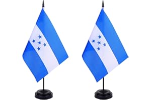 WXTWK 2 Pack Honduras Flag Honduras Deluxe Desk Flag Set - Mini Small Honduran Table Office Flags with Black 12" Solid Pole Stand Base Classroom Meeting Desktop Decorations