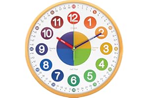 VREAONE Teaching Clock for Kids 12 inch Learning Wall Clock Silent Movement and Colorful Numerals Kids Wall Clocks for Classroom Playroom Nursery Bedrooms Kids Room School