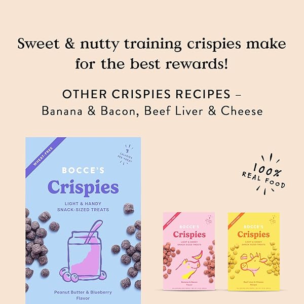 BOCCE’S BAKERY PB + BLUEBERRY CRISPIES LOW-CALORIE WHEAT-FREE DOG TREATS, 10 OZ