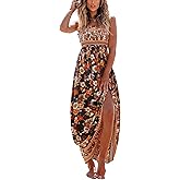 CUPSHE Women's Maxi Dress Ditsy Floral Smocked Summer Sundress Sleeveless Ruffled Spaghetti Straps Long Beach Formal Dress
