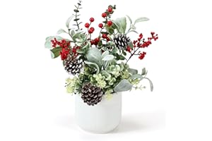 HOMCDALY Artificial Plants Tabletop Christmas Decorations, Fake Plants in Ceramic Plant Pot, Small Chritstmas Tree for Home Décor, Dining Table Centerpiece, Christmas Decor Indoor