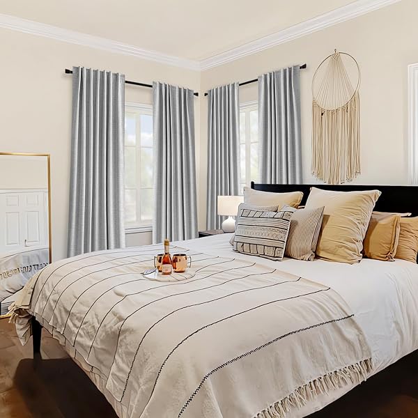 MIULEE 100% BLACKOUT CURTAINS 108 INCHES LONG, LINEN CURTAINS & DRAPES FOR BEDROOM LIVING ROOM BACK TAB BLACK OUT WINDOW TREATMENTS THERMAL INSULATED ROOM DARKENING ROD POCKET, LIGHT GREY, 2 PANELS