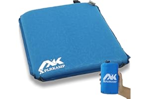 XplrKamp Inflatable Seat Cushion for Airplane Travel Camping Hiking, Comfortable Memory Foam Seat Cushion for Stadium Seat Bleacher, Sports Music Events, Car Truck Driver (1, Blue)