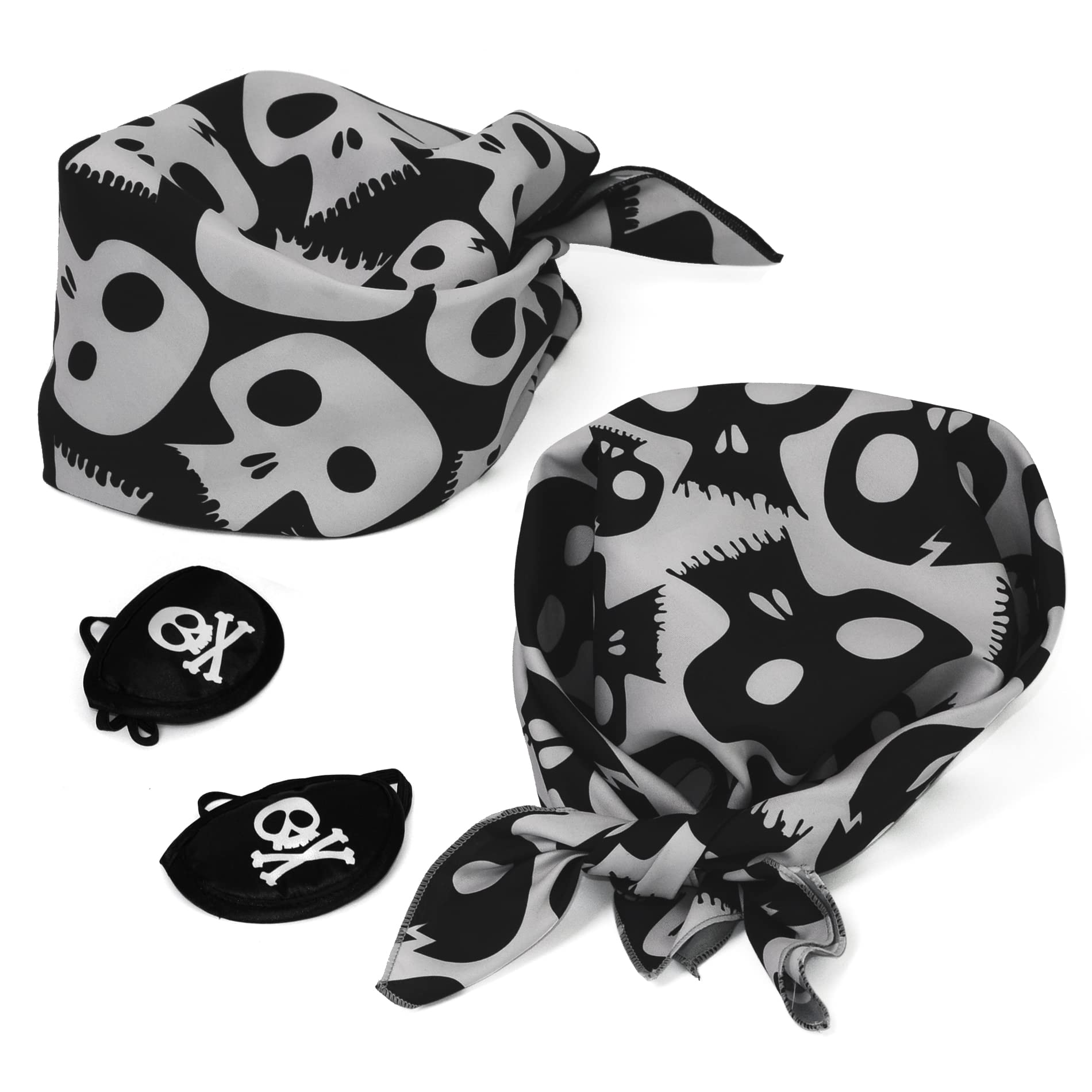 Pirate Bandana and Eyepatch 4-pcs Set Skull Head Scarf Caribbean Kerchief Captain Scarf Nickituch Bandanna