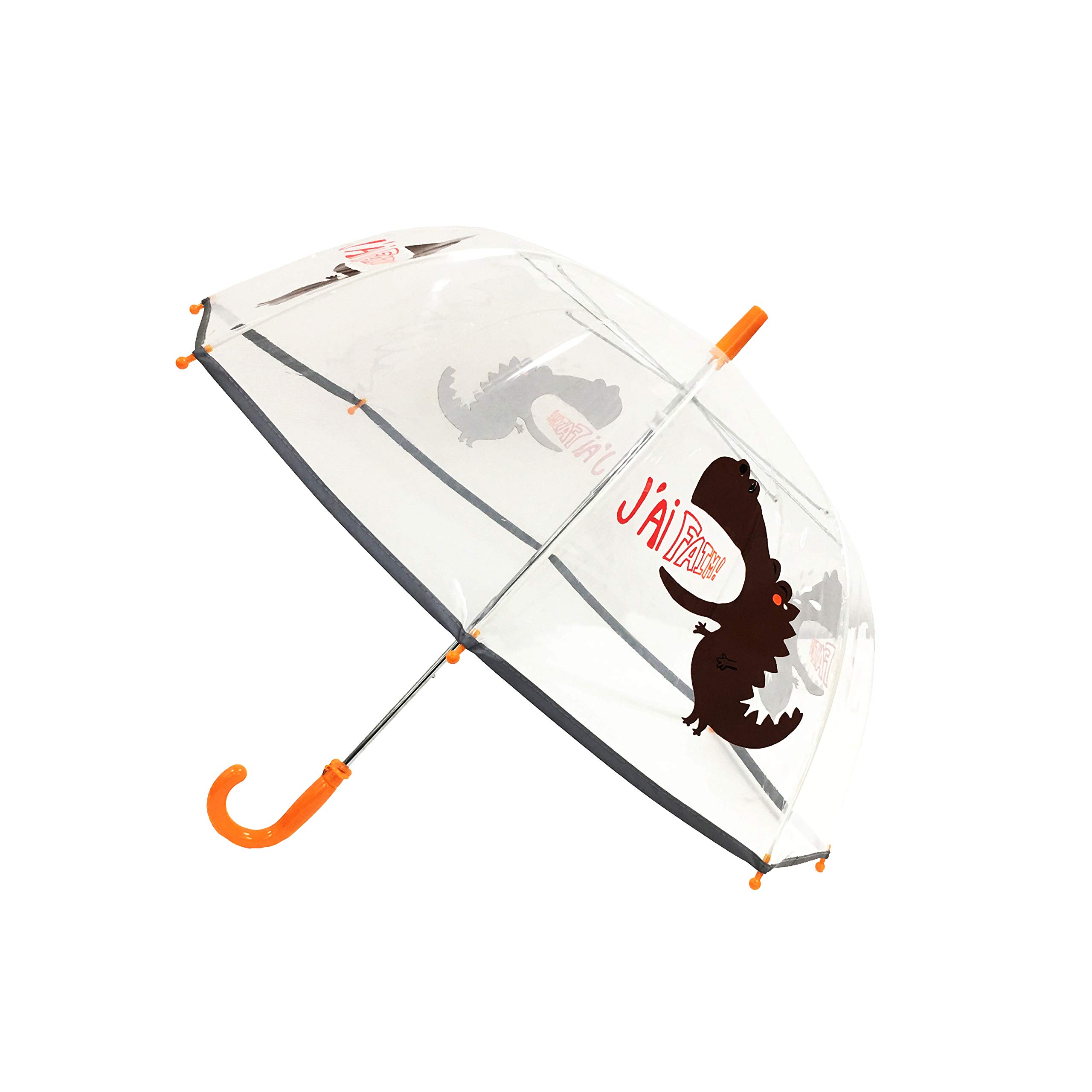 SMATI Child Umbrella Transparent Birdcage - Fluorescent border : Windproof; Diameter=71cm; Manual opening; Boy Umbrella; Design: DINOSAURE J'AI FAIM