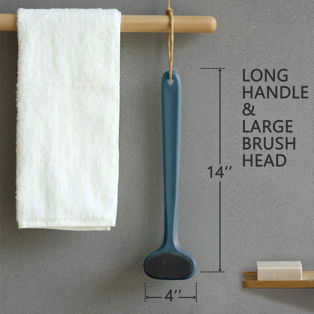 Bath Body Brush with Comfy Bristles Long Handle Gentle Exfoliation Improve Skin's Health and Beauty Bath Shower Wet or Dry Brushing Body Brush (Dark Blue) : Beauty
