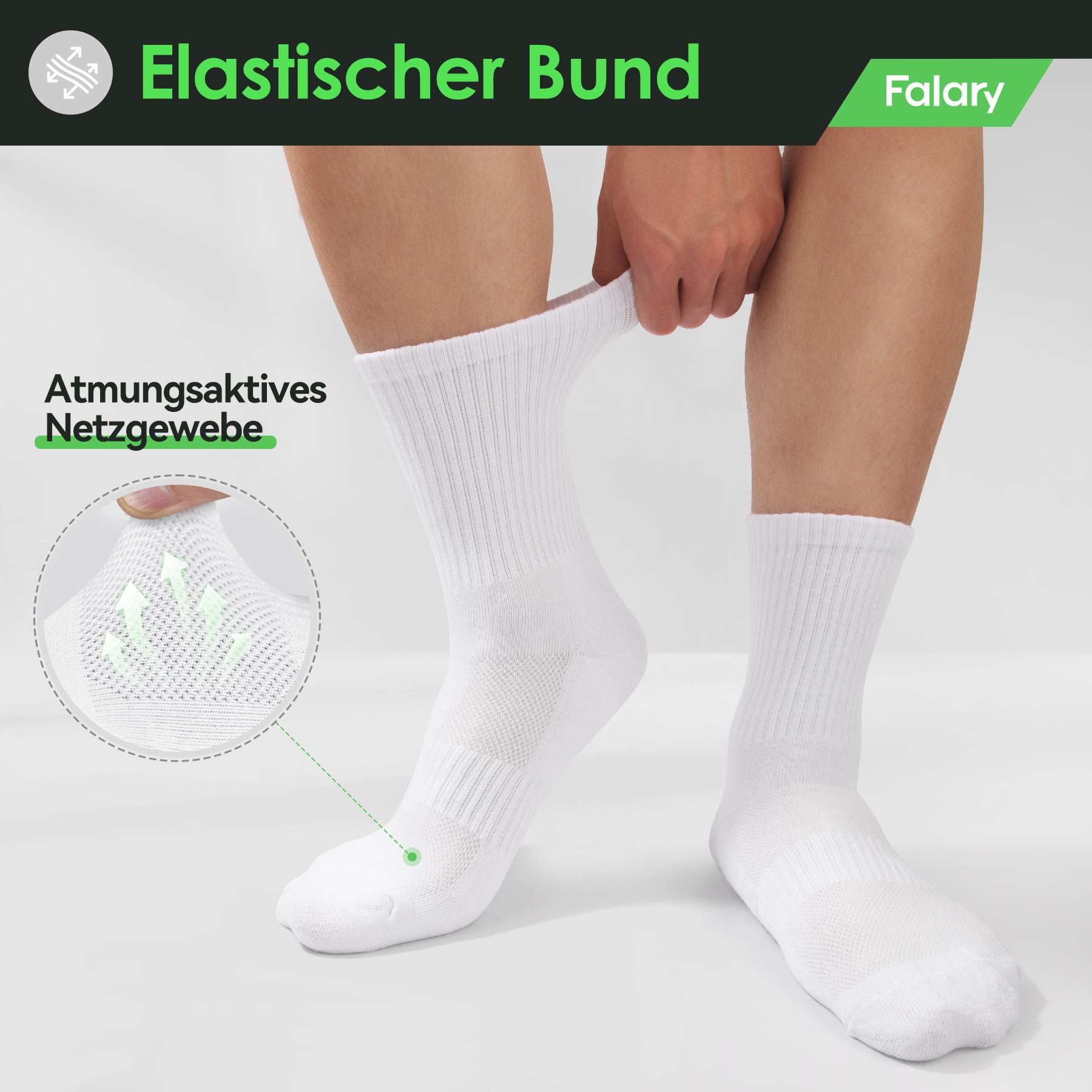 FALARY Tennissocken Socken Herren 39-42 Sportsocken,Damen Laufsocken Wandersocken Atmungsaktive Baumwollesocken Weiß 3 Paar 2