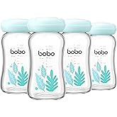 YOHKOH Glass Breast Milk Storage Bottles - 100% Leak-Proof, BPA-Free Breastmilk Storage Containers, Freezer & Dishwasher Safe, Ideal for Nursing Mothers (Blue, 5.4oz (Pack of 4))