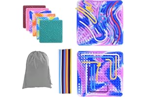 miuhuy Sensory Activity Board, Silicone Fidget Toy Silent, No Mess for Calming/Stress/Anxiety/ADHD & Autism Kids & Adults, Travel Sensory Activity Board with Portable Storage Bag & 20 Strings