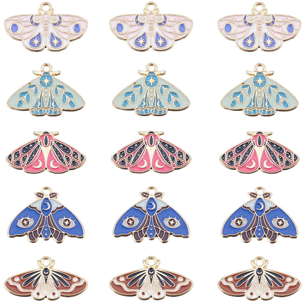 SUNNYCLUE 20PCS 5 STYLES Moth Charms Gothic Charms Bulk Enamel Butterfly Halloween Alloy Metal Animal Insect Lucky Charms Bulk for jewellery Making Charms Diy Earrings Bracelet Necklace Craft Supplies