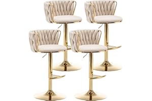 Riknuxi Woven Bar Stools Set of 4, Counter Height Bar Stools with Low Back, Gold Swivel Barstools for Kitchen Island, Bar Pub (Beige)