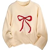 BEAUDRM Girl's Bow Sweater Crew Neck Cute Sweaters Long Sleeve Knit Pullovers Sweater