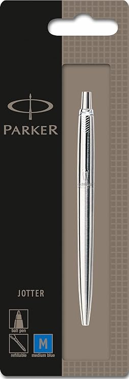Parker 1870803 Jotter Kugelschreiber (edelstahl mit Chromeinfassung, blaue Tinte, Blisterpackung)