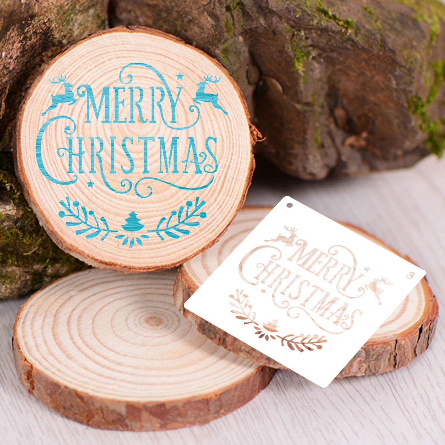 LLGLTEC 9 Pieces Christmas Stencils Template DIY Xmas Stencils Designs 7.9\'\'x7.9\'\' Extra Large Reusable Plastic DIY Drawing Crafts for Painting on Wood, Paper, Fabric, Glass, Wall Art