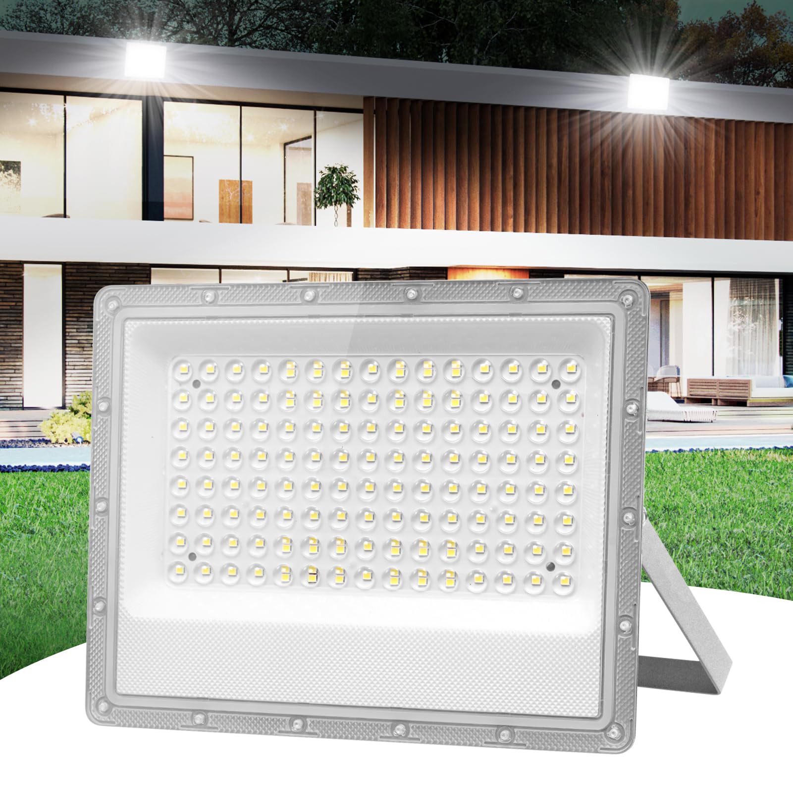 papasbox 100W LED Floodlight, 10000LM Outdoor Flood Lights, 6500K Cold White, LED Security Lights, IP66 Waterproof Outside Lights for Garden, Backyard, Porch, Courtyard, Garage, Warehouse
