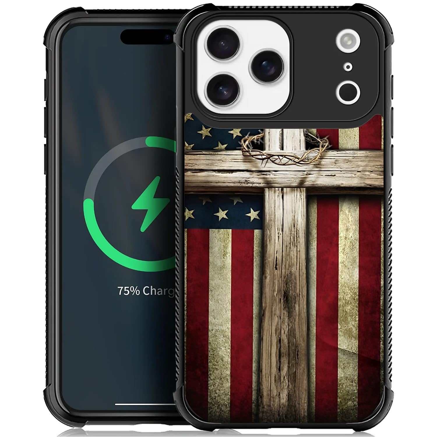Zeggi for iPhone 17 Pro Max Case with Cross American Flag Four Corner Airbag Protection Design Soft Silicone Frame Personalized Pattern Case Compatible with iPhone 17 Pro Max for Men