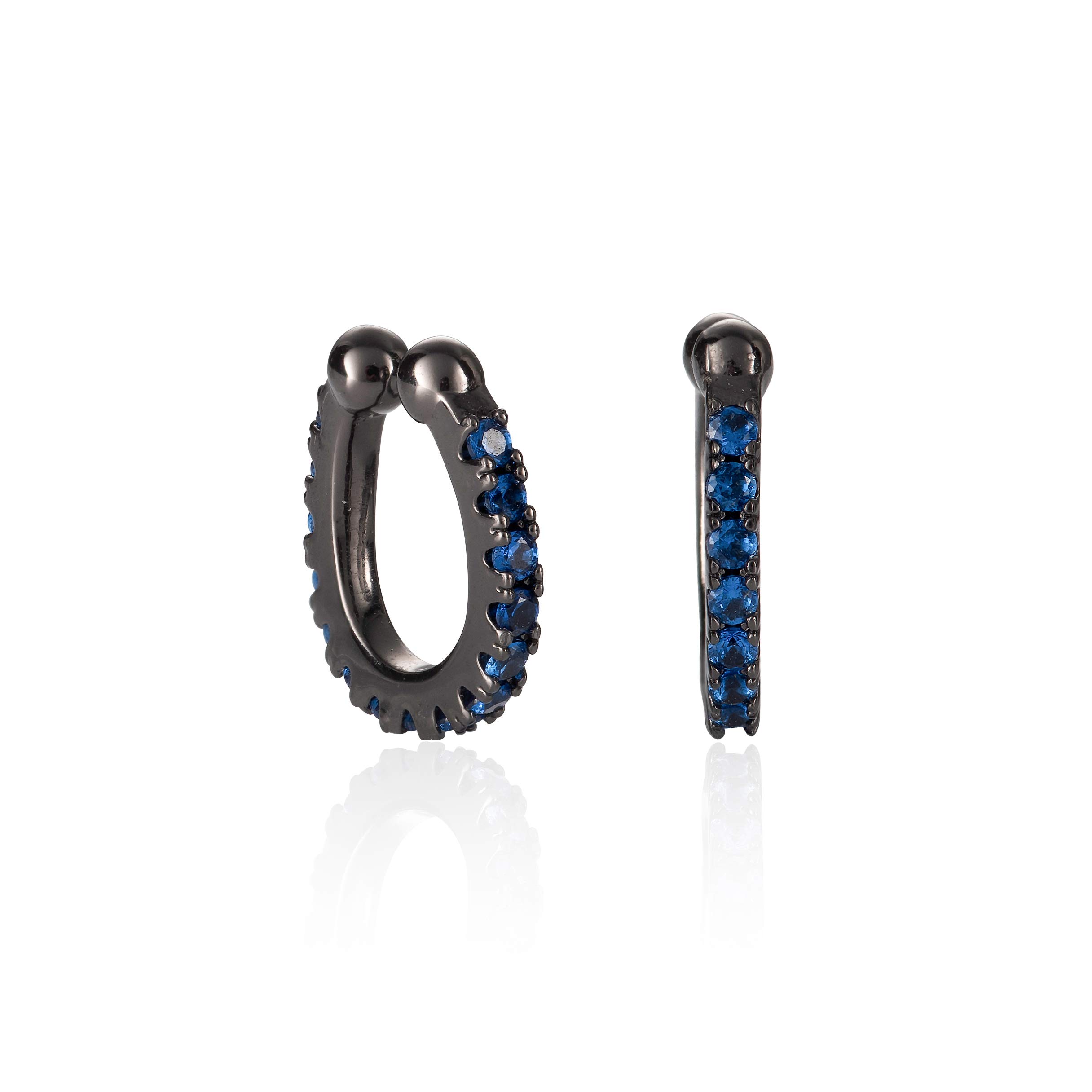 namana Black Ear Cuff Earrings for Women, Black Ear Cuffs with Blue Cubic Zirconia Gemstones, Pair of Edgy Ear Cuff Earrings with Stones No Piercing, Simple Ear Cuffs for Women for Non Pierced Ears