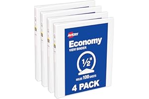 Avery Economy View 3 Ring Binders, 0.5" Round Rings, 100 Sheet Capacity, 0.7" Wide Spine, White Binders, Ideal for Lightweigh